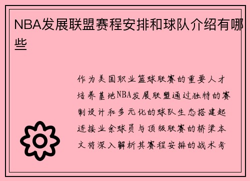 NBA发展联盟赛程安排和球队介绍有哪些